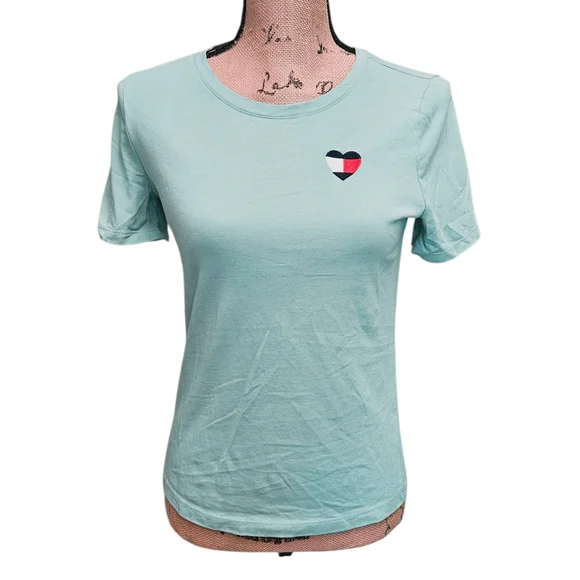 Tommy Hilfiger Mint Green Tee With Heart Emblem - Picture 1 of 11